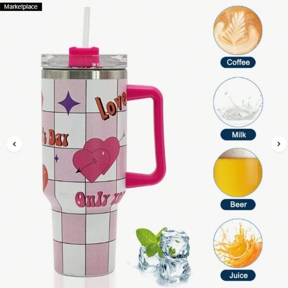 40oz Stainless Steel Insulated Tumbler – Multicolor Handle & Straw - Picture 2 of 5